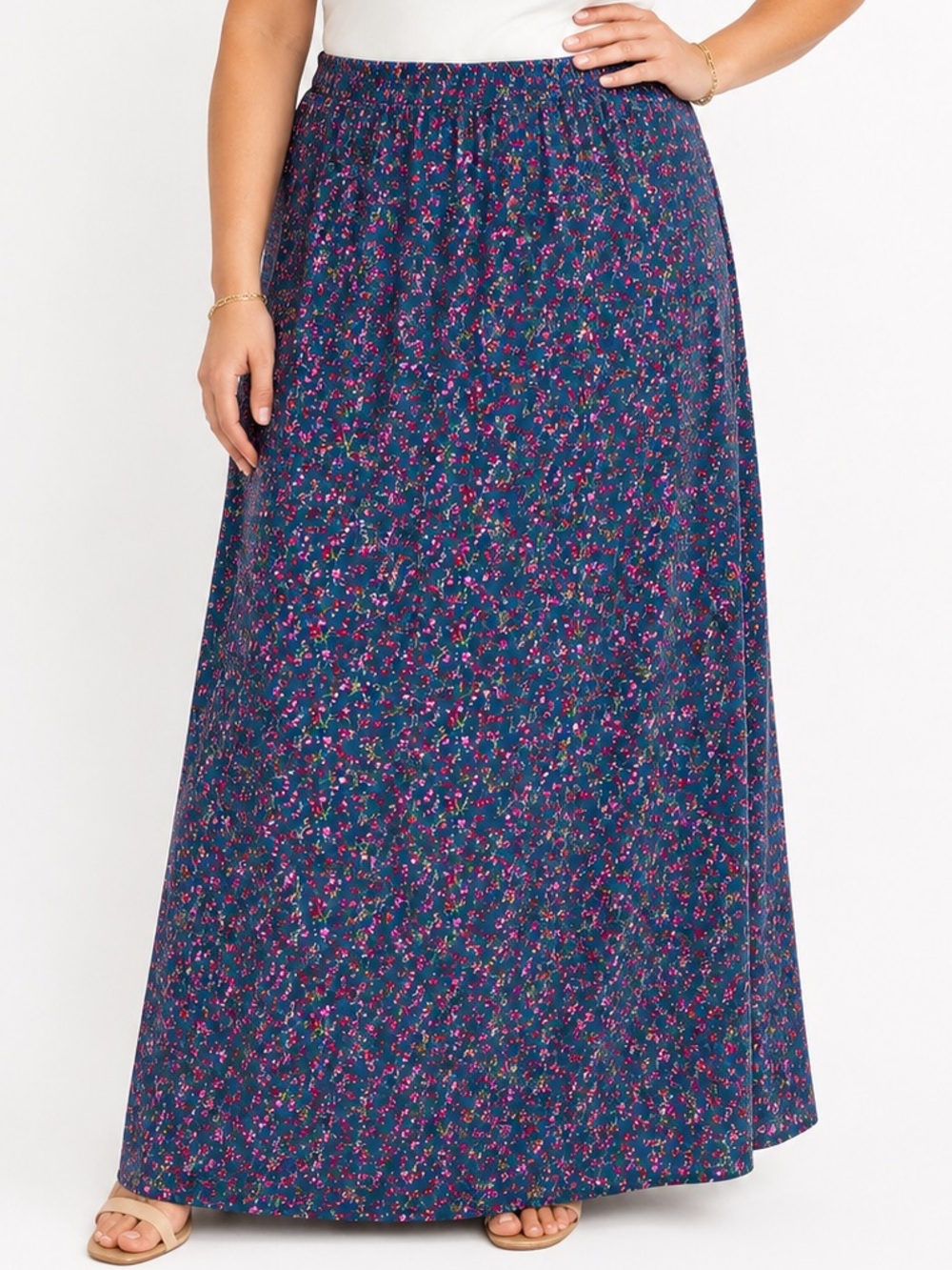 wild fable Teal Maxi Skirt with Pink Floral Print